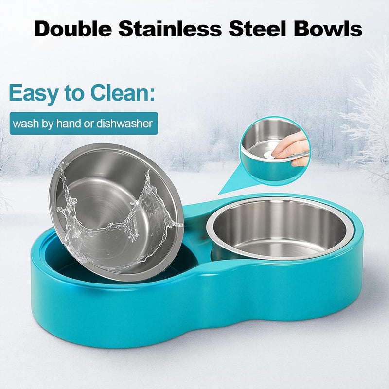 AWLYLNLL Heated Water Bowl, Double Stainless Steel Heated Dog Bowl for Outdoor Use, 46 OZ Total & Chew Proof Cord, Winter Warm Water & Food Bowl for Pets Bird Chicken UL Certified - Image 3